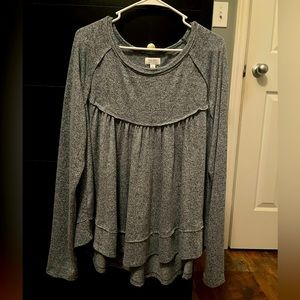 NWOT True Craft Women’s Knit and Babydoll Long Sleeve Top Bluish/Gray Size XL